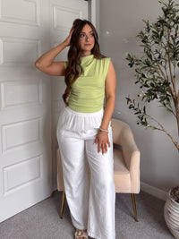 Nova Mock Neck Ruched Crop Top (Lime Green)