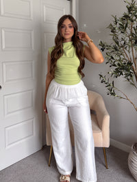 Nova Mock Neck Ruched Crop Top (Lime Green)