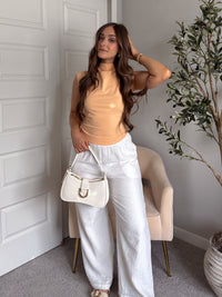 Nova Mock Neck Ruched Crop Top (Melon)