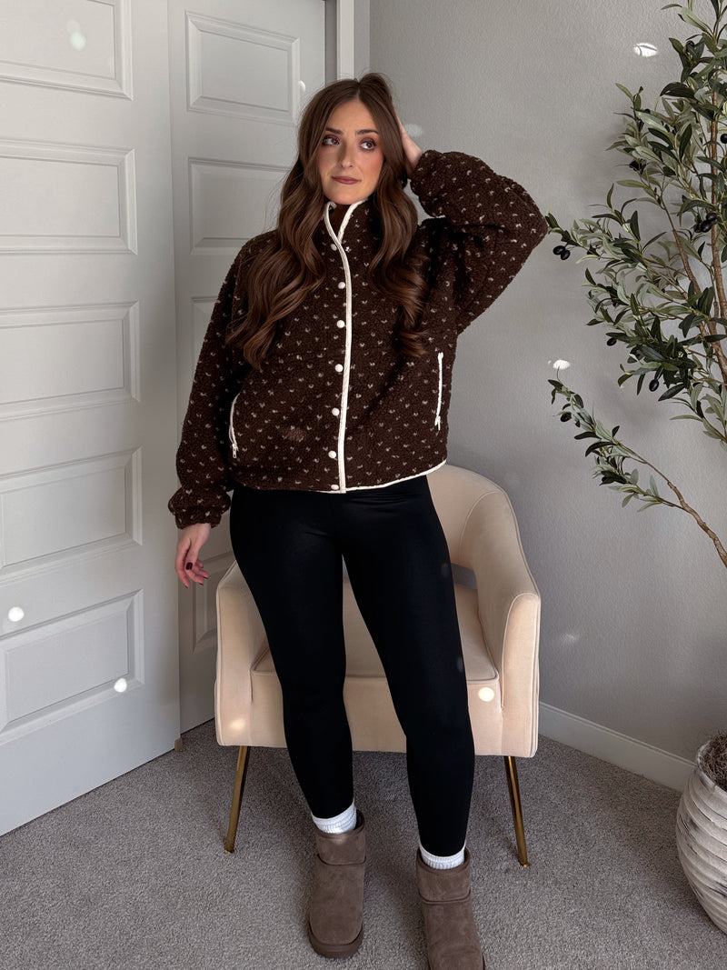 Oakridge Oversized Speckled Sherpa Jacket (Brown/Taupe)