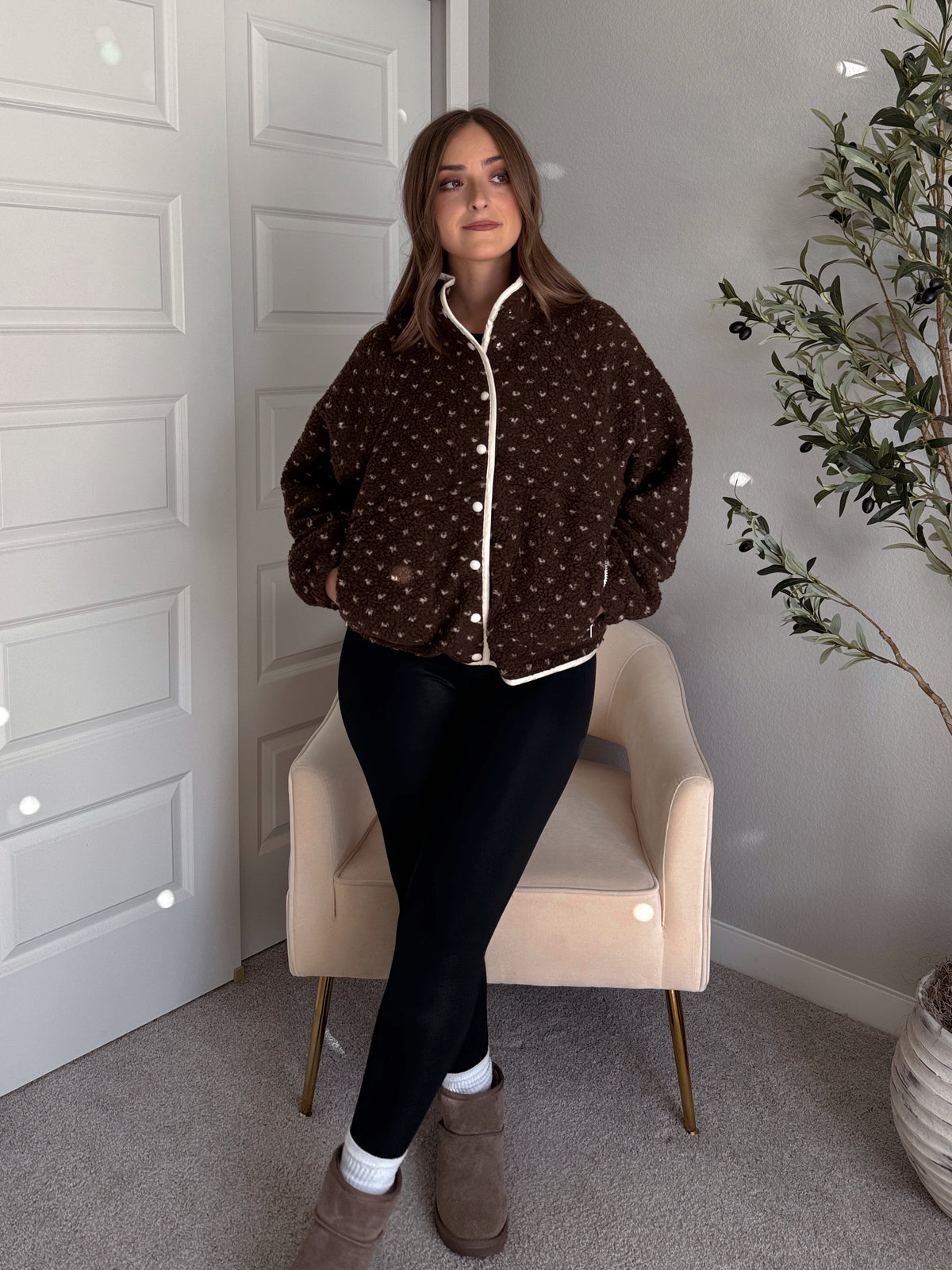 Oakridge Oversized Speckled Sherpa Jacket (Brown/Taupe)