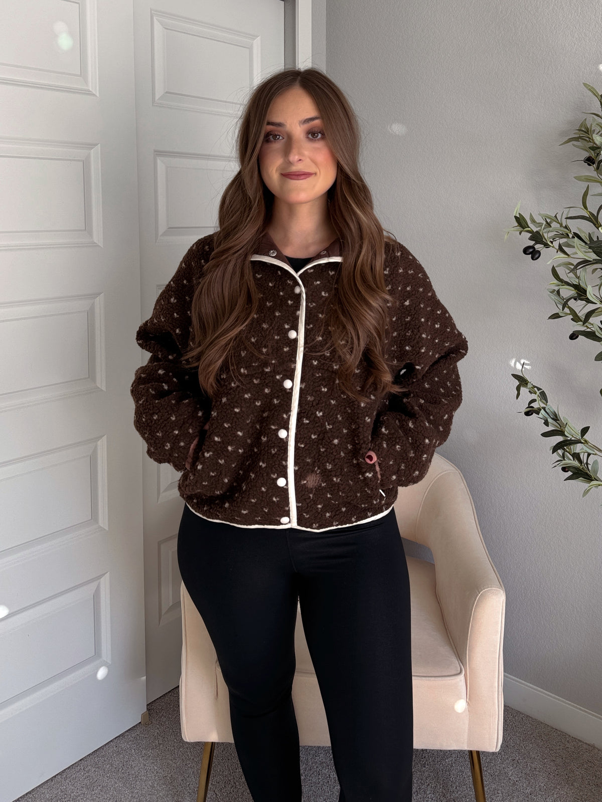 Oakridge Oversized Speckled Sherpa Jacket (Brown/Taupe)