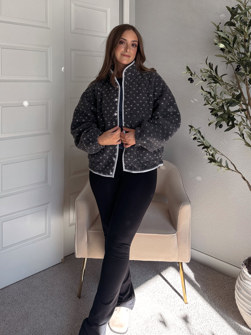 Oakridge Oversized Speckled Sherpa Jacket (Gray/Taupe)