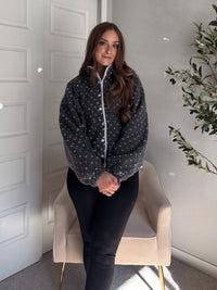 Oakridge Oversized Speckled Sherpa Jacket (Gray/Taupe)