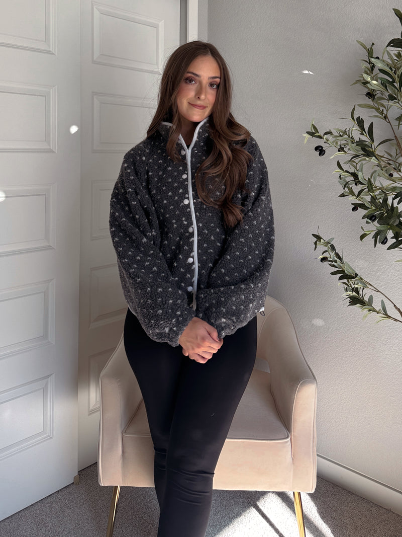 Oakridge Oversized Speckled Sherpa Jacket (Gray/Taupe)