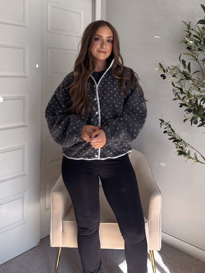 Oakridge Oversized Speckled Sherpa Jacket (Gray/Taupe)