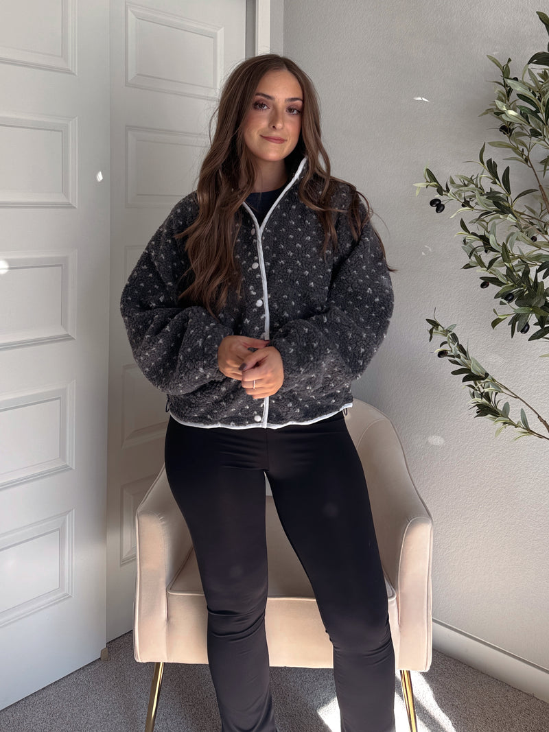 Oakridge Oversized Speckled Sherpa Jacket (Gray/Taupe)