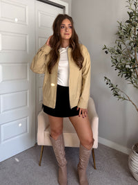 Orchard Oversized Collared Barn Jacket (Desert Beige/Brown)