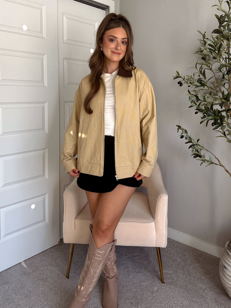 Orchard Oversized Collared Barn Jacket (Desert Beige/Brown)
