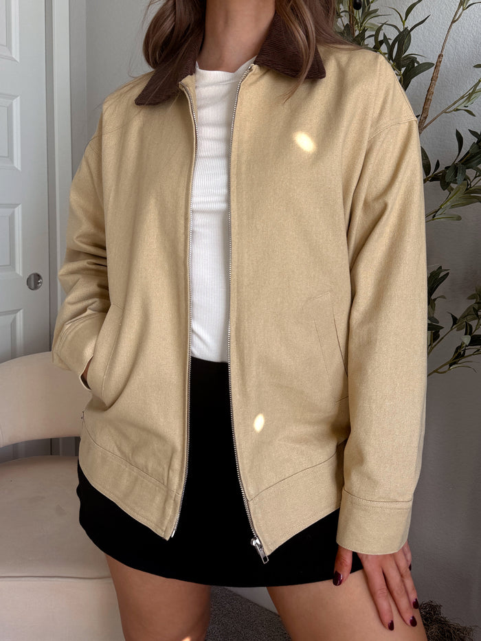 Orchard Oversized Collared Barn Jacket (Desert Beige/Brown)