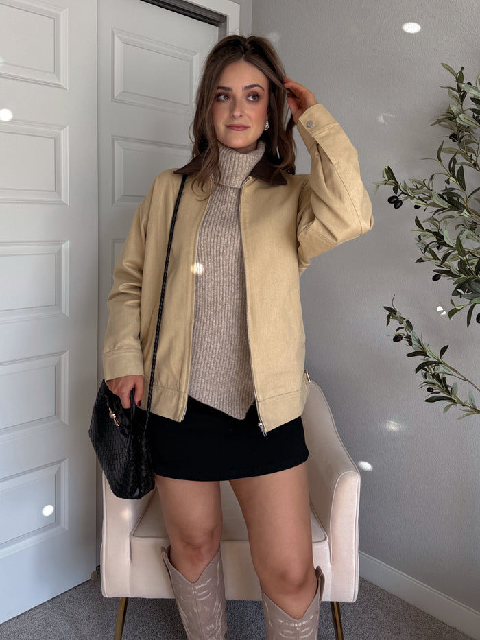 Orchard Oversized Collared Barn Jacket (Desert Beige/Brown)
