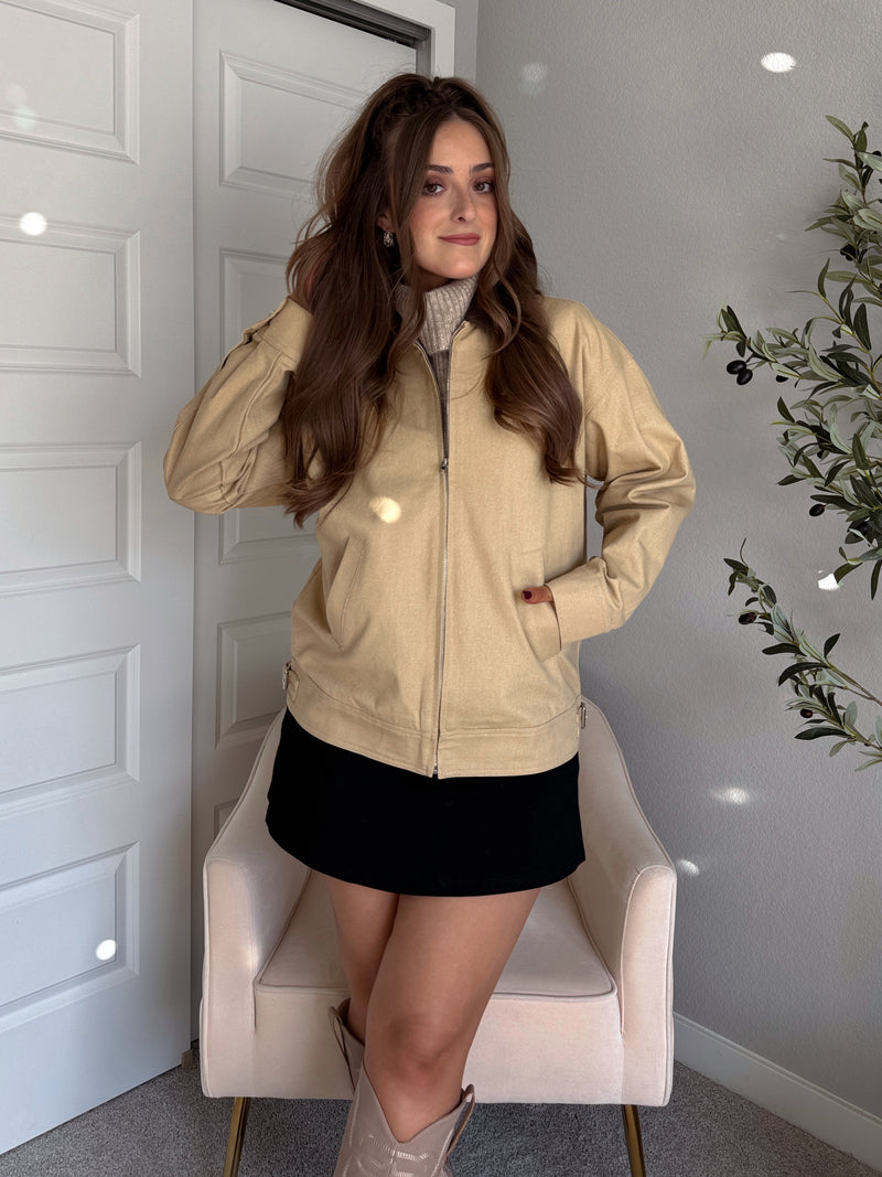 Orchard Oversized Collared Barn Jacket (Desert Beige/Brown)