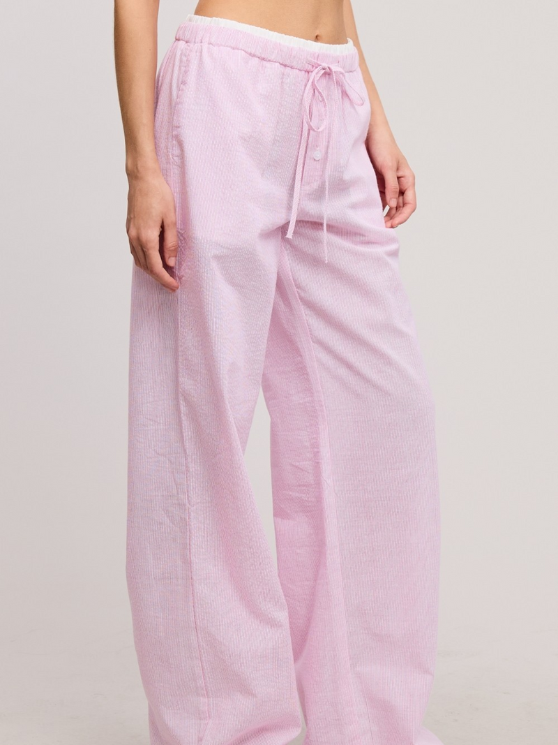 Paige Striped Boxer Style Wide-Leg Pants (Pink)