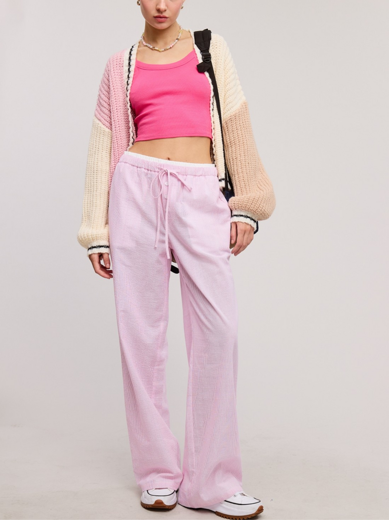 Paige Striped Boxer Style Wide-Leg Pants (Pink)