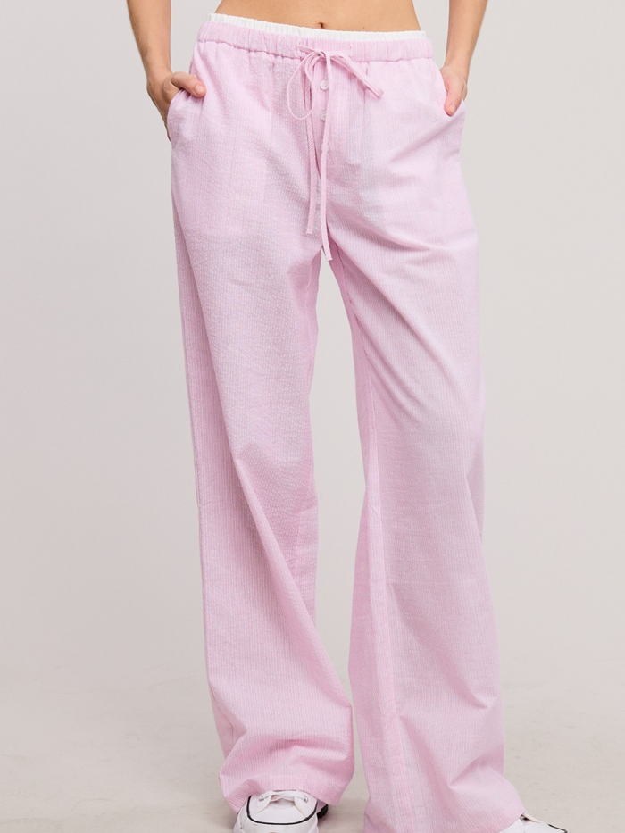 Paige Striped Boxer Style Wide-Leg Pants (Pink)
