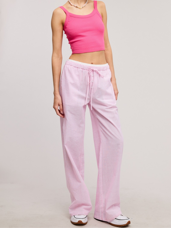 Paige Striped Boxer Style Wide-Leg Pants (Pink)