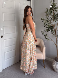 Paloma Floral Smocked Open Tie Back Maxi Dress (Coral)