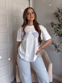 Pearl Crochet Shell Oversized Graphic Tee (White)