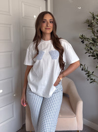 Pearl Crochet Shell Oversized Graphic Tee (White)