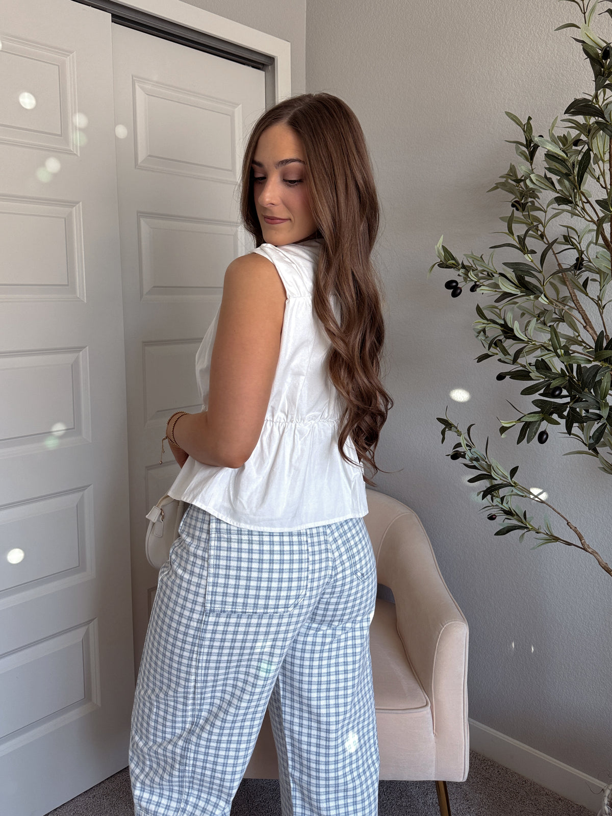 Petra Cotton Tie-Front Cinched Peplum Top (Off White)
