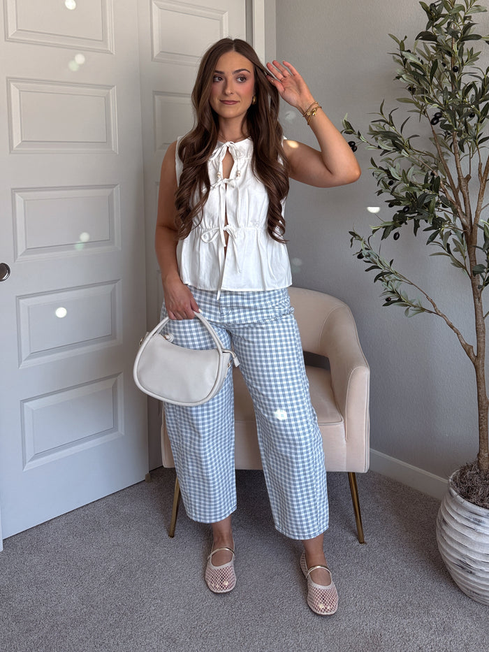 Petra Cotton Tie-Front Cinched Peplum Top (Off White)