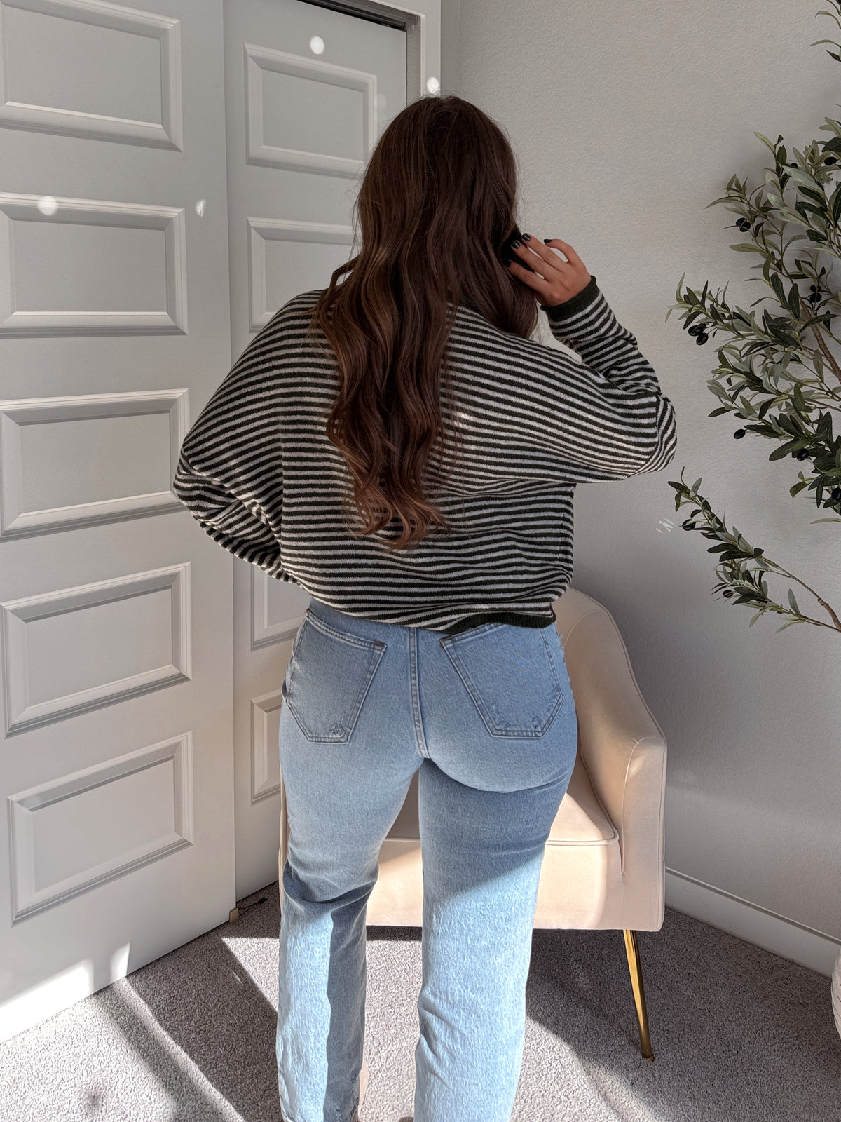 Pinegrove Striped Raw Edge Lightweight Cardigan (Olive)