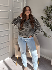 Pinegrove Striped Raw Edge Lightweight Cardigan (Olive)