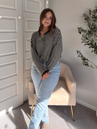 Pinegrove Striped Raw Edge Lightweight Cardigan (Olive)