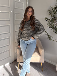 Pinegrove Striped Raw Edge Lightweight Cardigan (Olive)