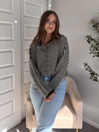 Pinegrove Striped Raw Edge Lightweight Cardigan (Olive)