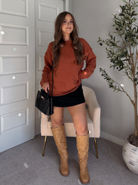 Pumpkin Spice Rolled-Neck Oversized  Sweater (Brick)