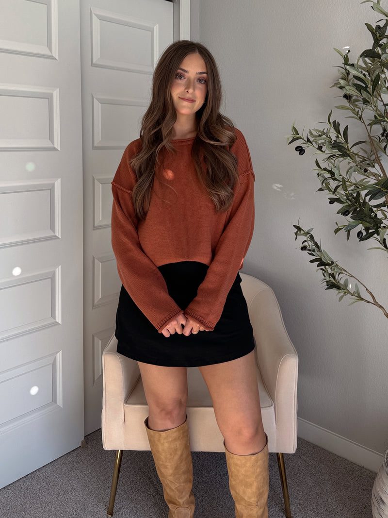 Pumpkin Spice Rolled-Neck Oversized  Sweater (Brick)