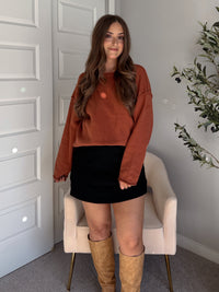 Pumpkin Spice Rolled-Neck Oversized  Sweater (Brick)