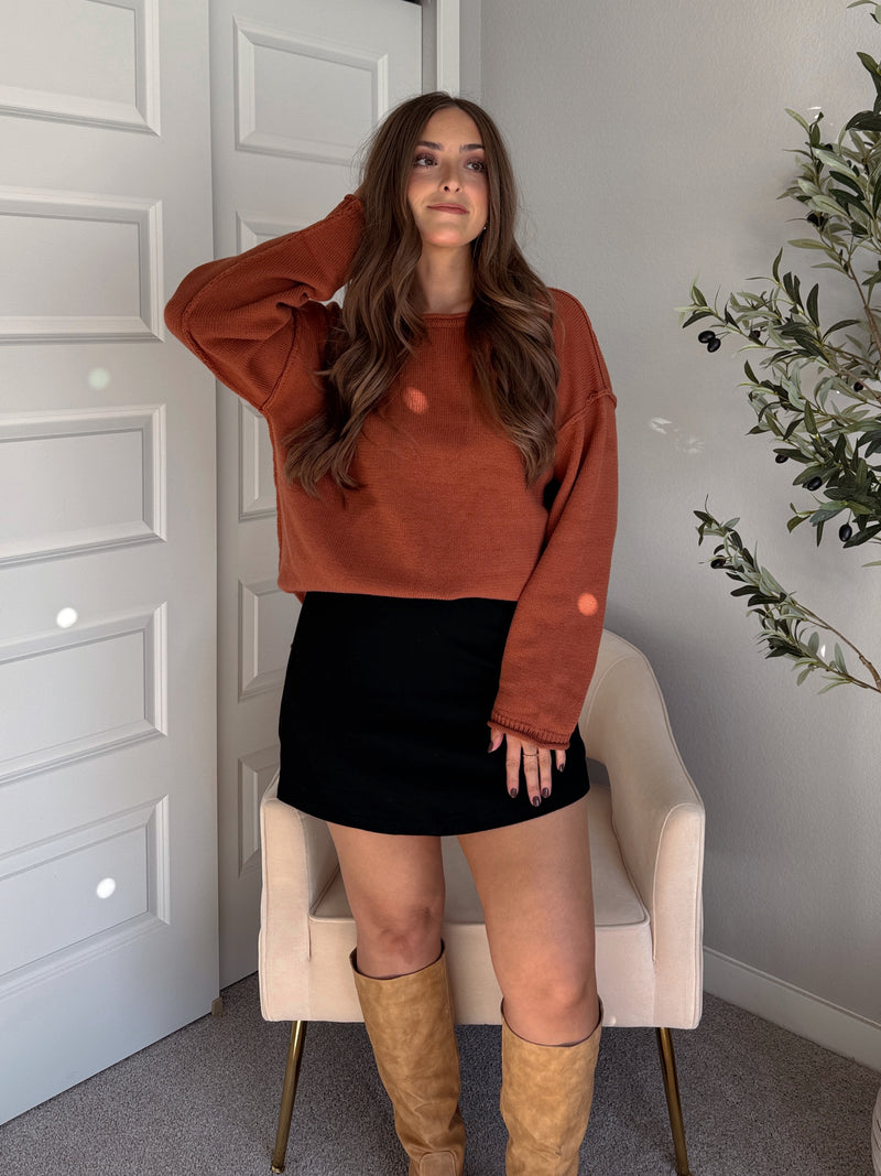 Pumpkin Spice Rolled-Neck Oversized  Sweater (Brick)