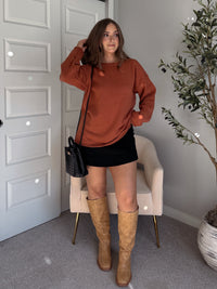 Pumpkin Spice Rolled-Neck Oversized  Sweater (Brick)