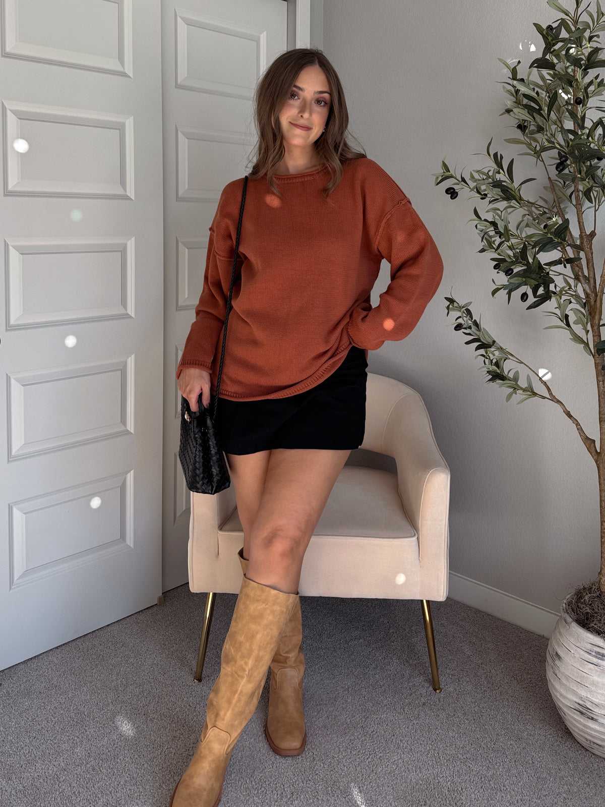 Pumpkin Spice Rolled-Neck Oversized  Sweater (Brick)