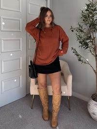 Pumpkin Spice Rolled-Neck Oversized  Sweater (Brick)