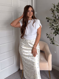 Quinn Ribbed Cinched Crop Tee (White)