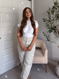 Quinn Ribbed Cinched Crop Tee (White)