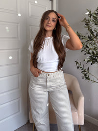 Quinn Ribbed Cinched Crop Tee (White)
