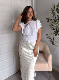 Quinn Ribbed Cinched Crop Tee (White)