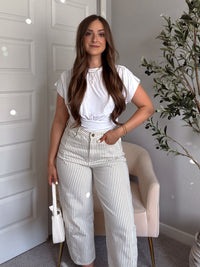 Quinn Ribbed Cinched Crop Tee (White)
