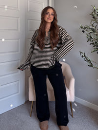 Rae Oversized Striped Henley Sweater (Olive)