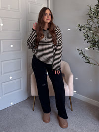 Rae Oversized Striped Henley Sweater (Olive)