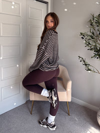 Rae Oversized Striped Henley Sweater (Deep Brown)