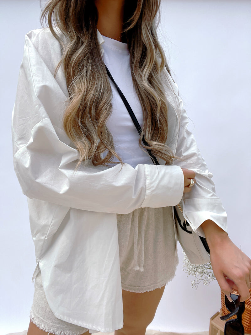 Ravello Oversized Long Sleeve Button Down Shirt (Off White) | La Belle Boutique: Neutral Women's Online Clothing Boutique