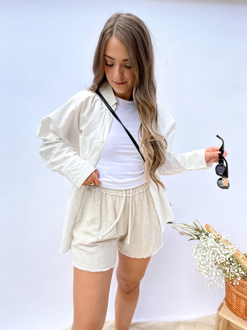 Ravello Oversized Long Sleeve Button Down Shirt (Off White) | La Belle Boutique: Neutral Women's Online Clothing Boutique
