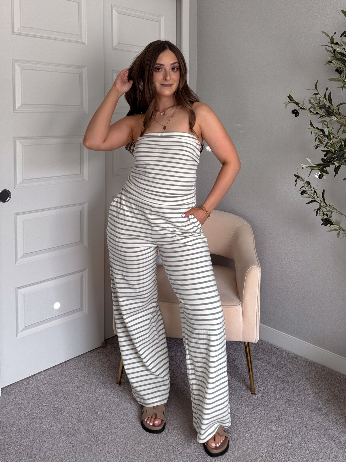 Reese Striped Tube Top (Sage Green)