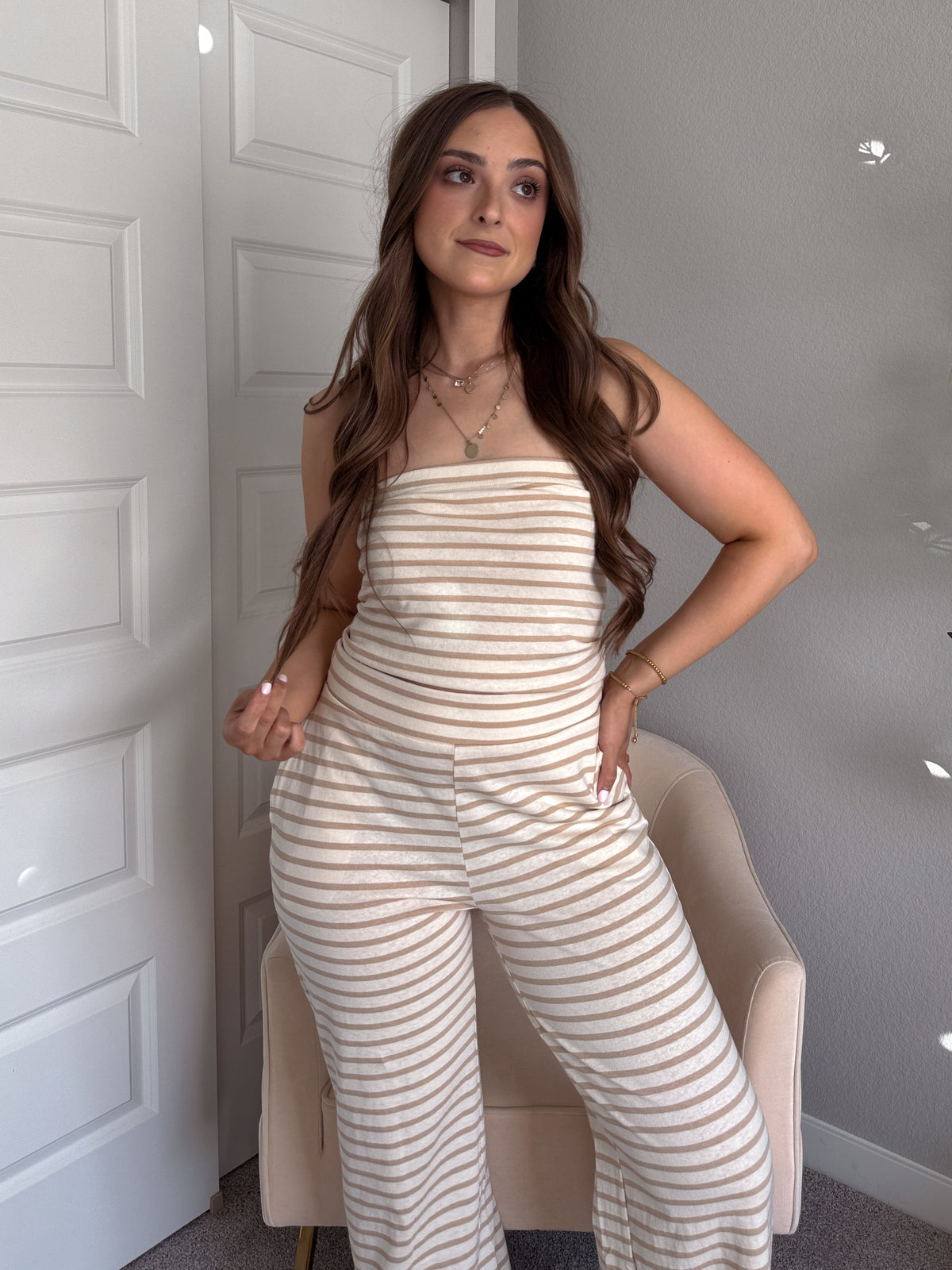 Reese Striped Tube Top (Taupe)