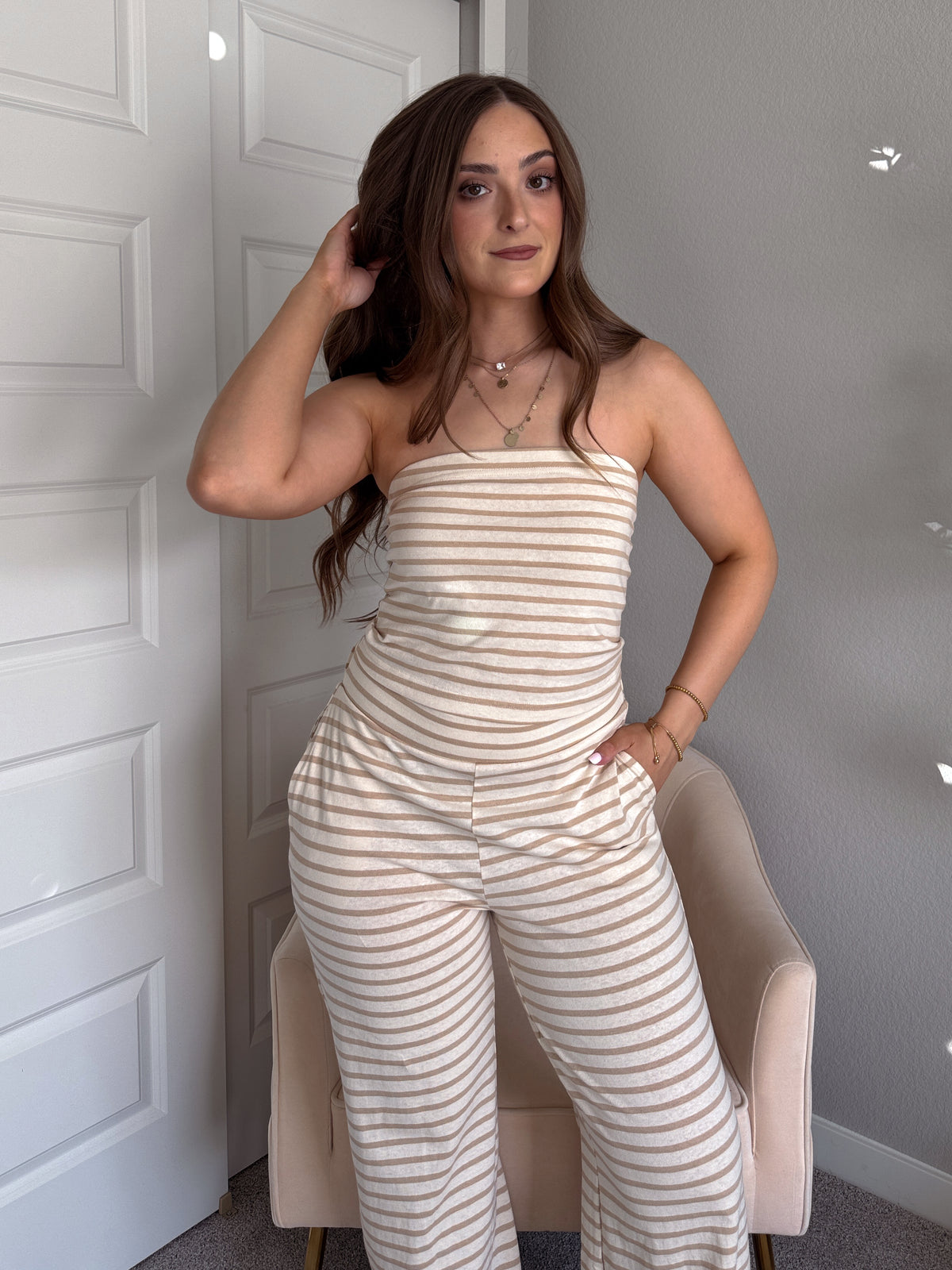 Reese Striped Tube Top (Taupe)